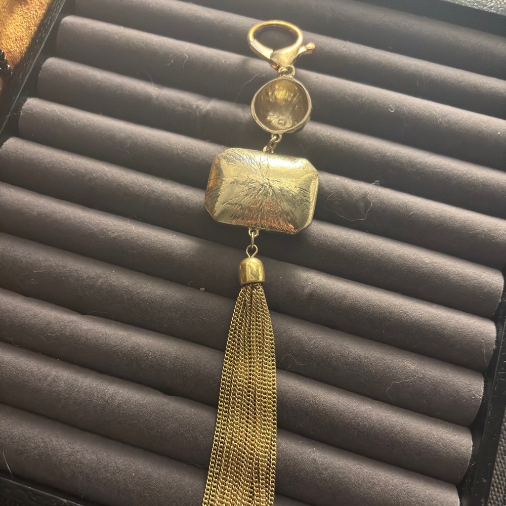 Bag Charm - Smoky Quartz Stone & Gold Tassel - Handbag Charm / Purse - Upcycled - Picture 6 of 8